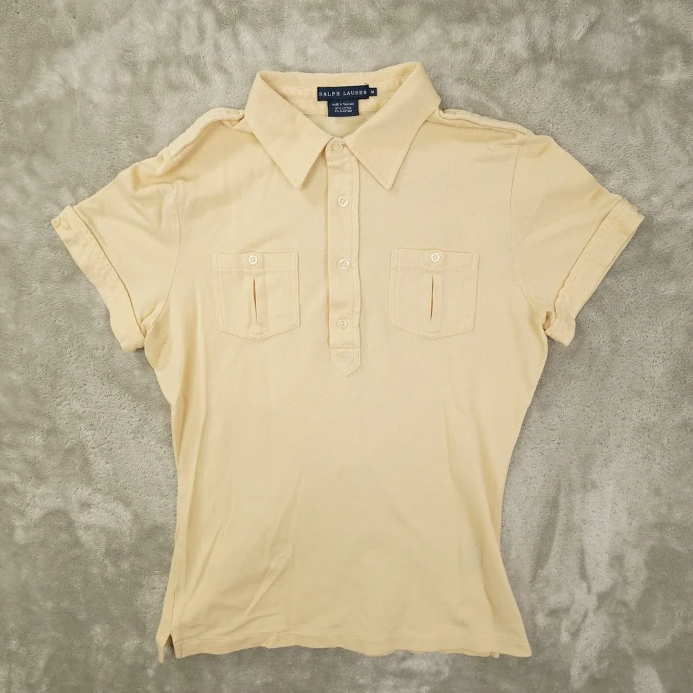 Ralph Lauren Polo Shirt Women's Medium Beige Slim Fit Safari Utility